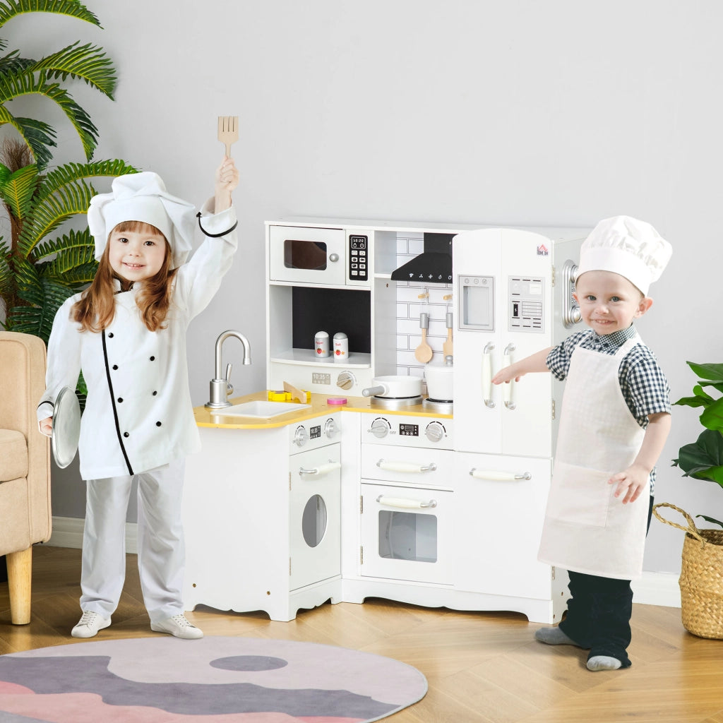 Cucina Giocattolo per Bambini in Legno con Sonori e Accessori ¨C zephmum ¨C 82x65x87 cm Bianco