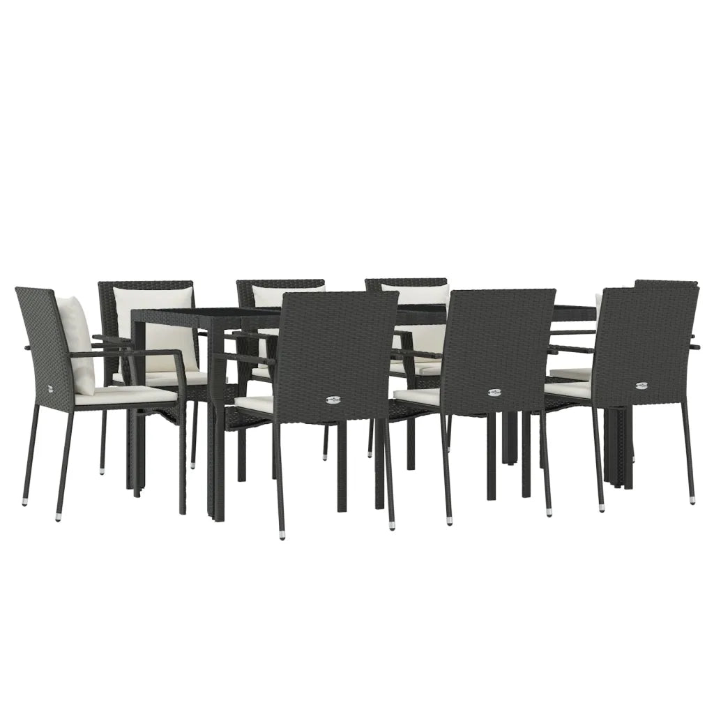 Set da Pranzo da Giardino 9 pz con Cuscini Nero in Polyrattan 3157956