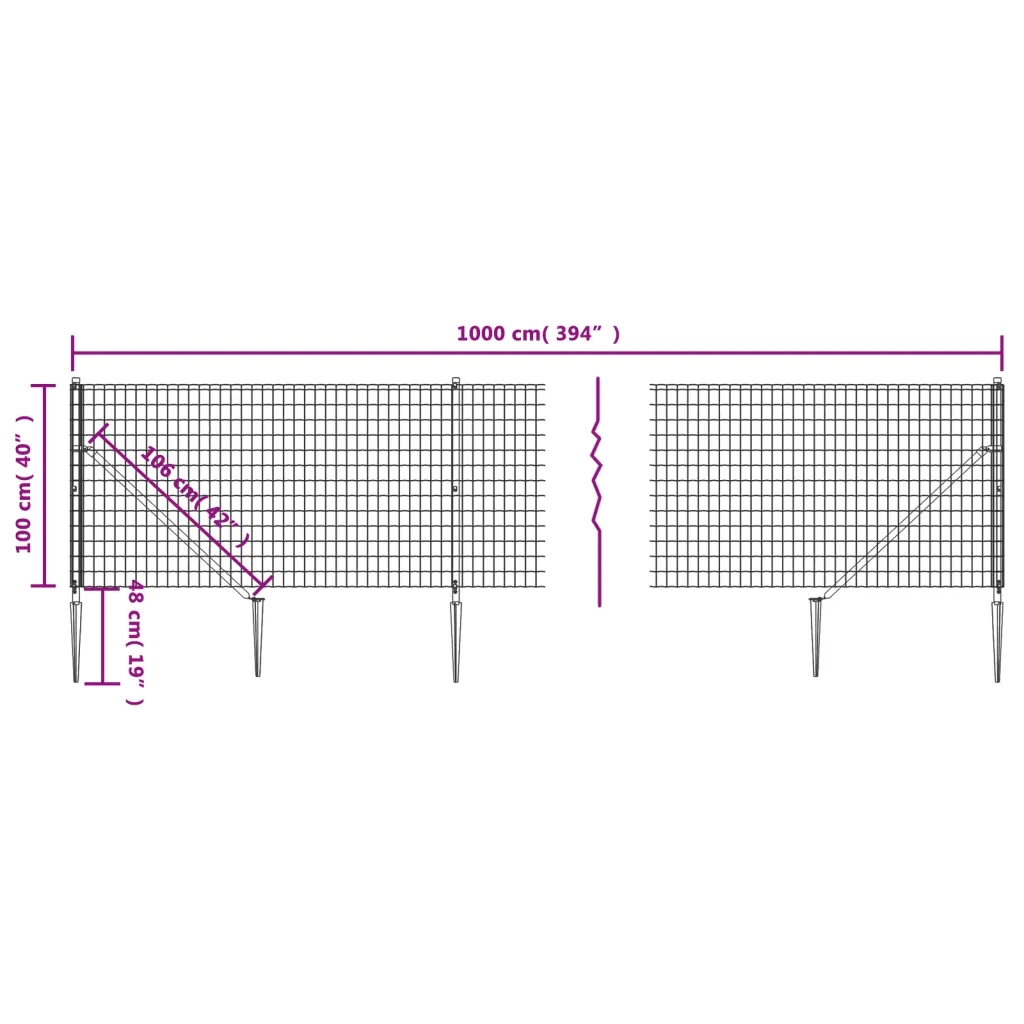 Recinzione Metallica con Picchetti Ancoraggio Antracite 1x10 m 154241