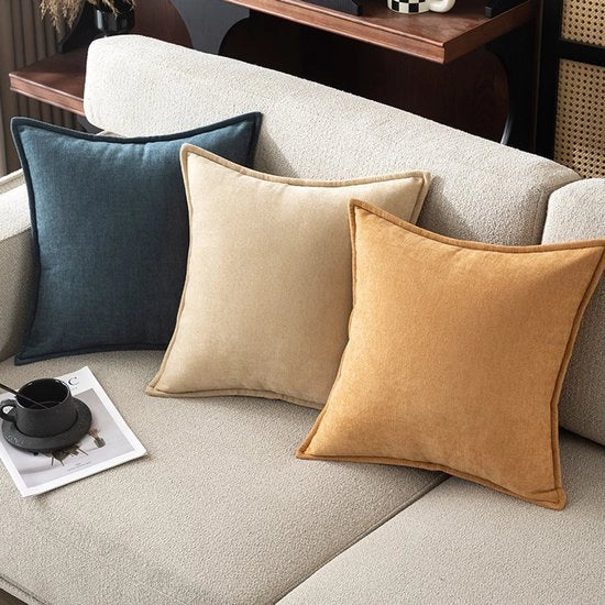 Set di 3 cuscini decorativi in tessuto lino neutro marrone, stile autunnale naturale, cuscini accentedi morbidi in stile boho, stile rurale, decorazione estiva moderna per soggiorno, camera da letto e divano, 40x40 cm