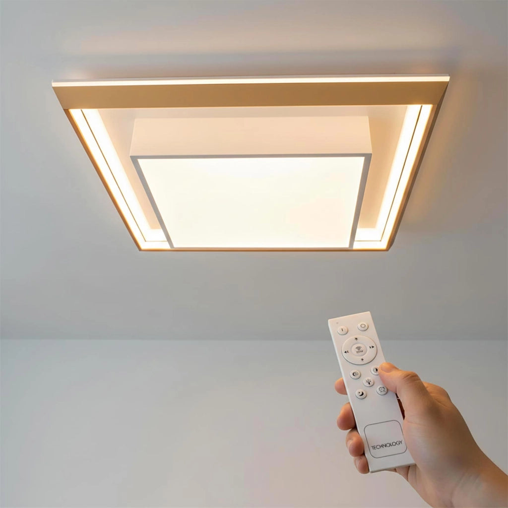 Plafoniera Geometrica LED 48W CCT Bluetooth Dimmerabile Quadrata Cornice Dorata Luce Salotto Ufficio Cucina Telecomando