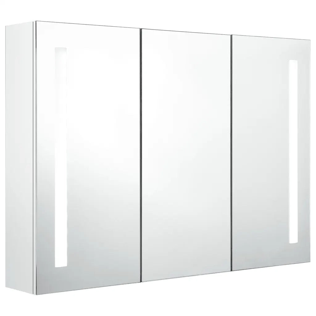 Armadietto Bagno con Specchio e LED Bianco Lucido 89x14x62 cmcod mxl 97027