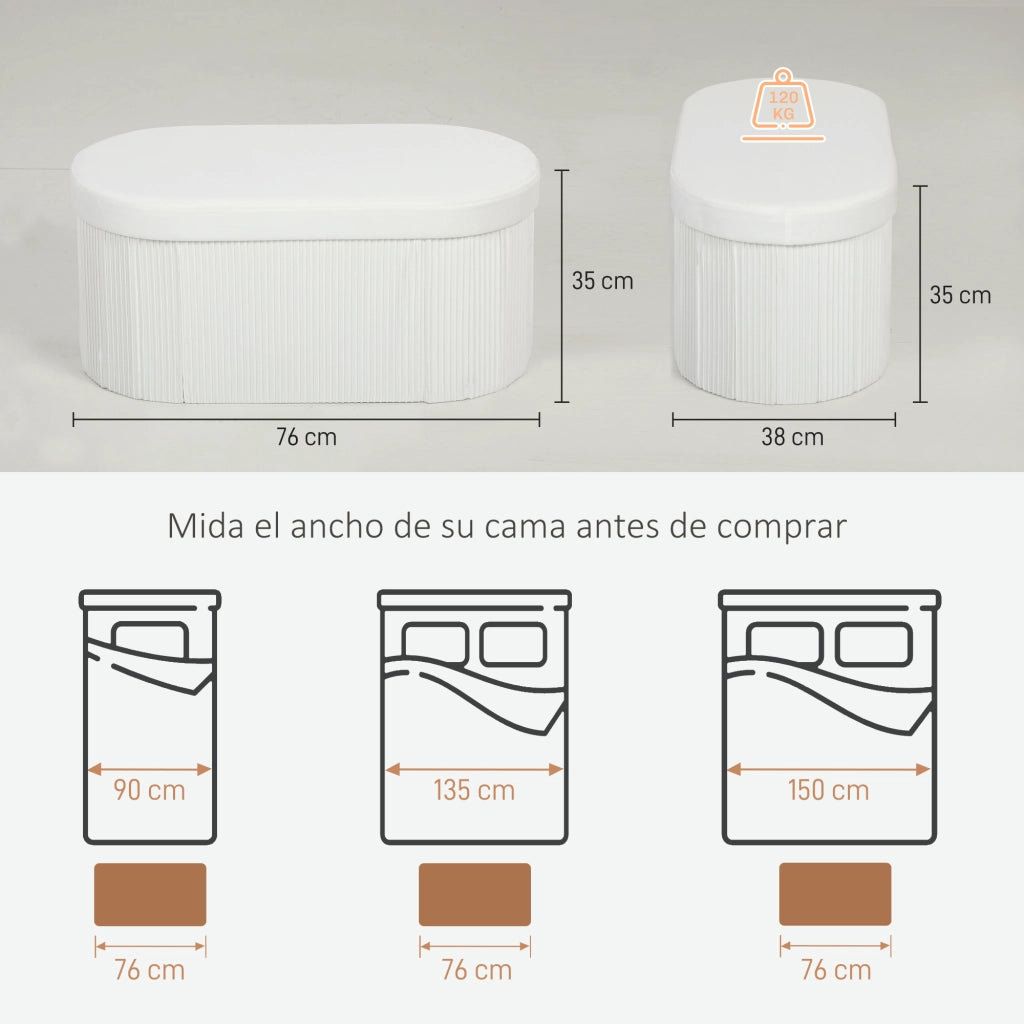Banco contenitore pieghevole ¨C zephmum ¨C 76x38x35 cm crema velluto