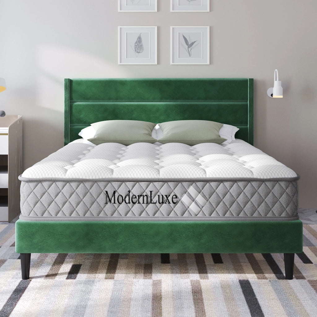 Letto matrimoniale – 140x200 cm – rete testiera design moderno – velluto verde