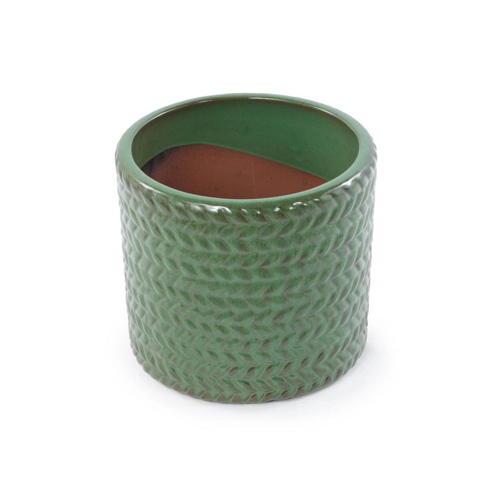 VASO in Ceramica 17,5 cm Verde Oliva con Foro di Drenaggio