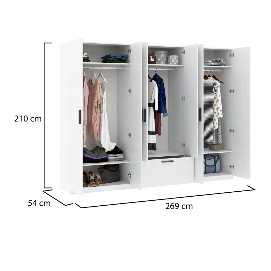 Armadio Camera da Letto Letotava, Guardaroba Grande 3 Ripiani, 269x210h cm Bianco