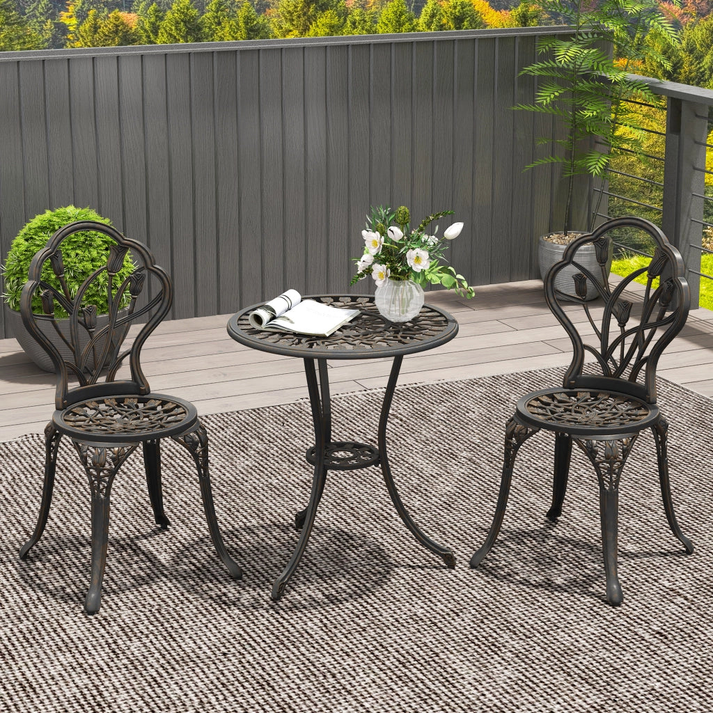 Set da Giardino 3 Pezzi con Sedie e Tavolo Rotondo ¨C Zephmum ¨C Bronzo