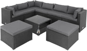 Set Salotto in Polyrattan XL Cuscini Imbottiti Tavolo in Vetro Resistente Mobili da Giardino Salottino Angolo