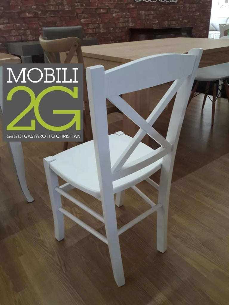 Set 2 sedie shabby in faggio laccata bianca con seduta in legno di faggio (751) - Mobili 2G