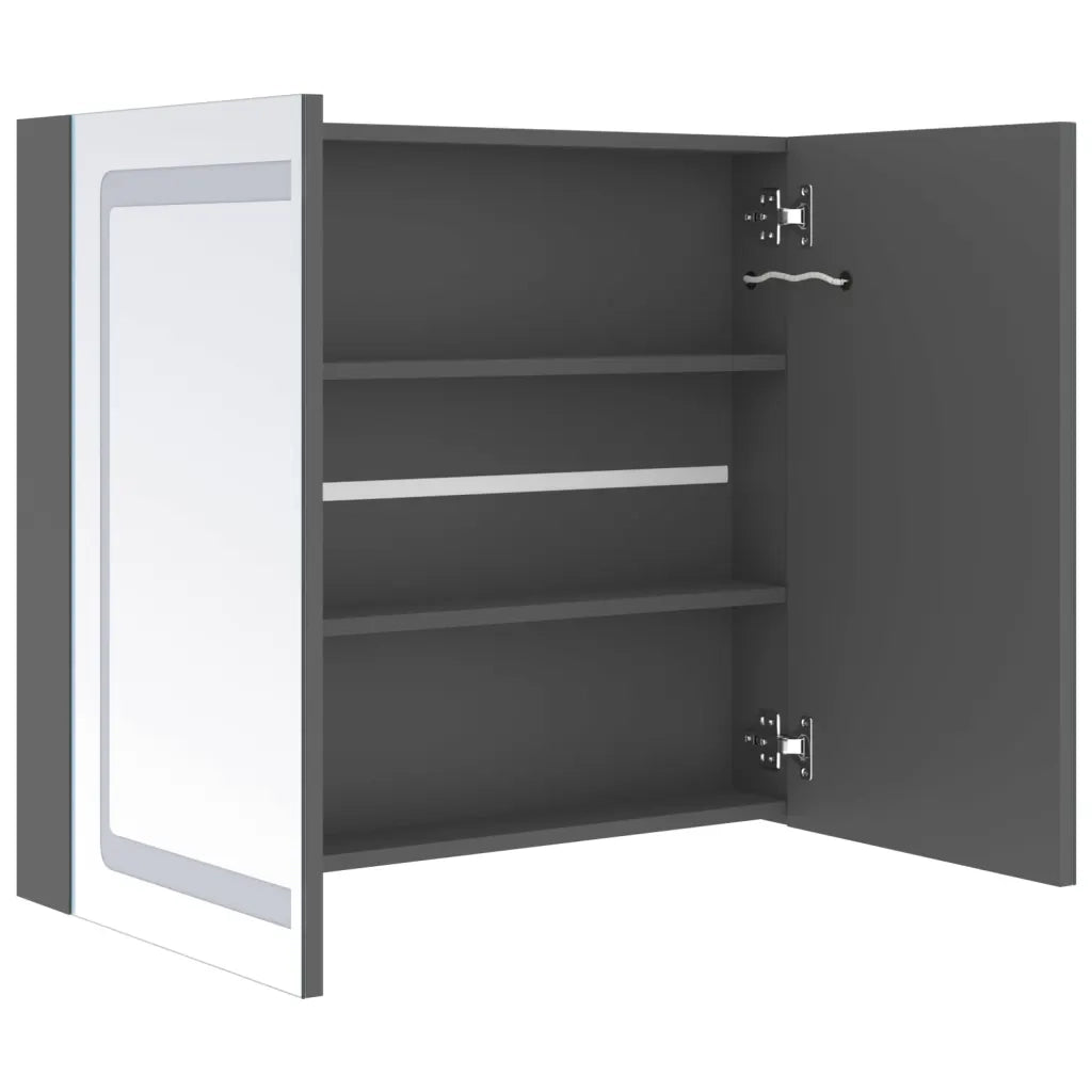 Armadietto Bagno con Specchio e LED-Mobile bagno con specchio Grigio 80x12x68 cm