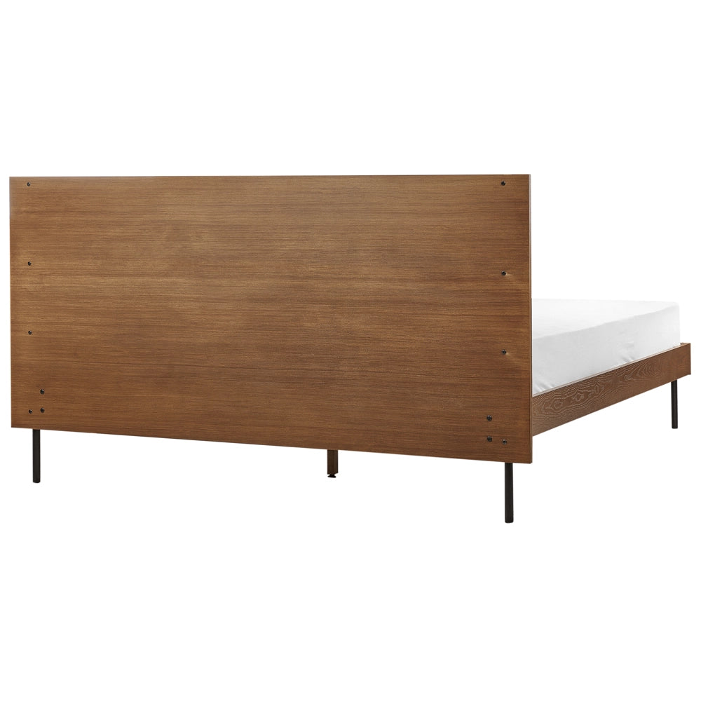 Letto 160 x 200 cm in frassino scuro con rete a doghe e testiera gambe in metallo nero