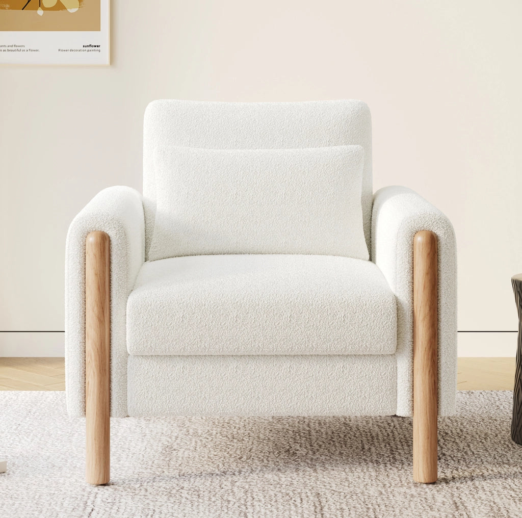 Poltrona 87x83x88.5 cm con cuscino spesso; in tessuto Teddy; bianco