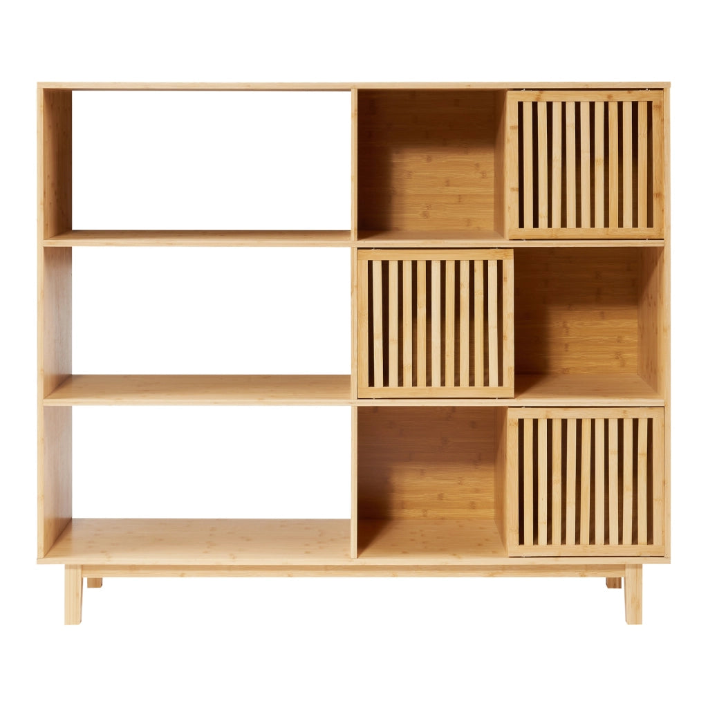 Libreria Bassa Ypäjä in Bambù con Sportelli Scorrevoli 128x147x39 cm [en.casa]