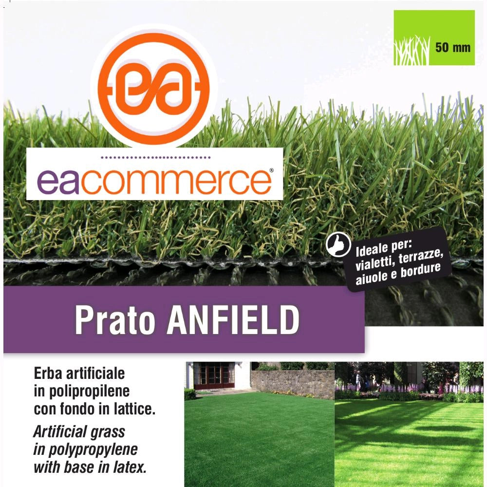 Erba Prato Sintetico Artificiale 50 mm Anfield 1x10 mt Tappeto Manto Erboso