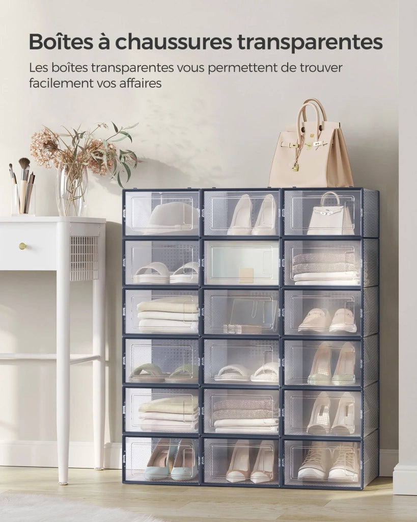 Scatole per scarpe set da 18 contenitore pieghevole per scarpe fino alla misura 44 trasparente e blu 12_0004446