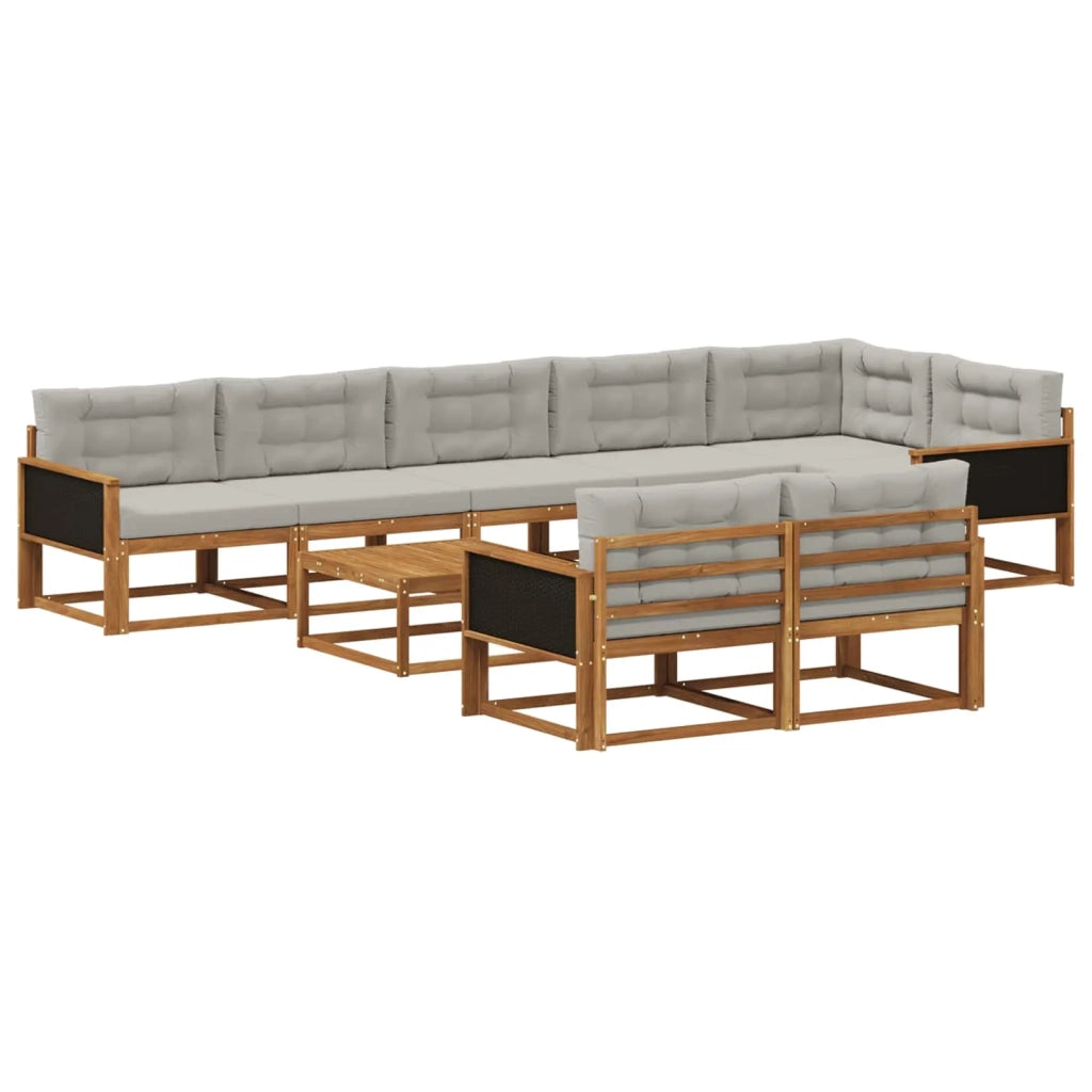Set di divani da esterno 9 pcs Naturale e Grigio chiaro
