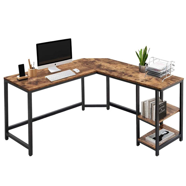 Scrivania Angolare Libreria Tavolo Porta PC Computer Metallo Legno Industriale