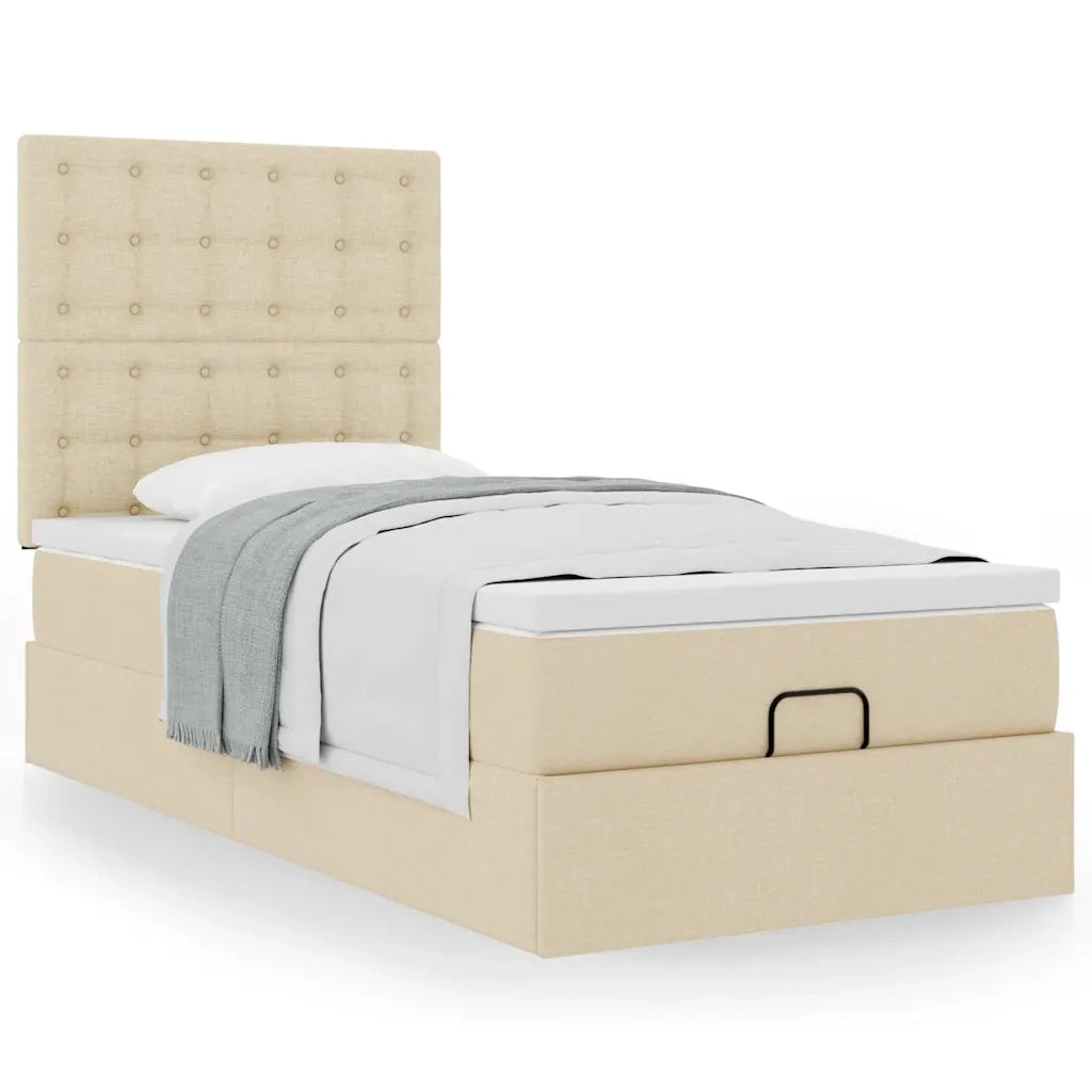 Struttura Letto Pouf con Materasso Crema 80x200 cm in Tessuto 3313283