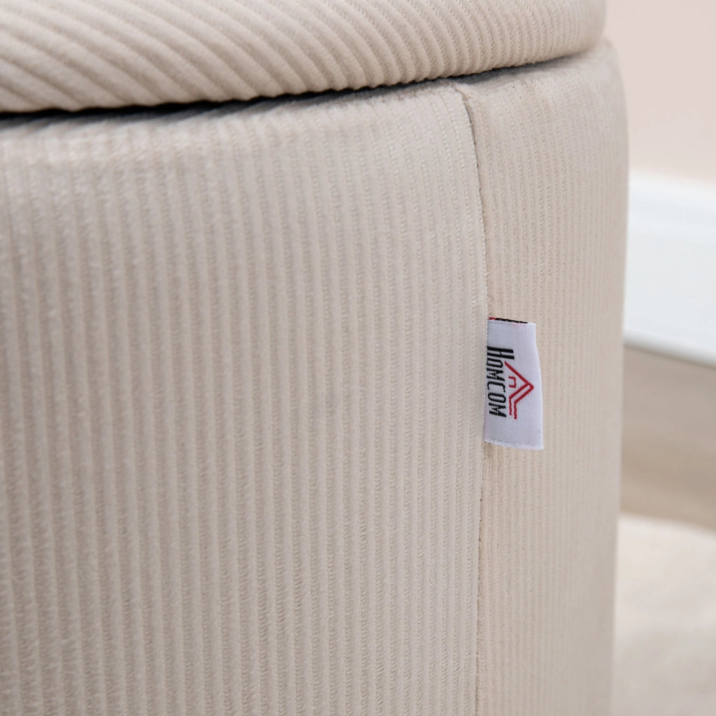 Pouf Contenitore Rotondo Imbottito in Velluto ¨C Zephmum ¨C Bianco