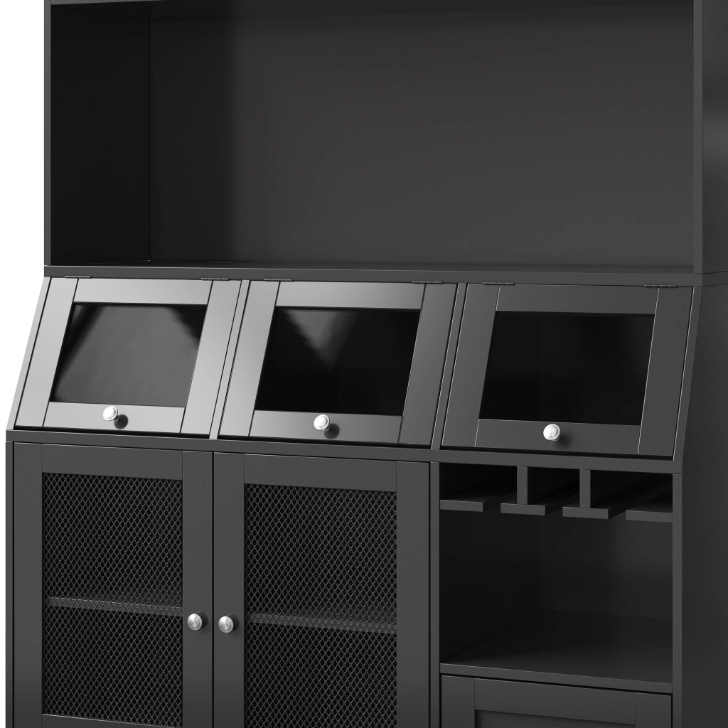 Dispensa da cucina con anta in vetro; LED e USB; per cucina; in MDF; 120x40x181.7 cm; nero