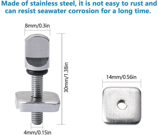 Accessori di Rimpiazzamento in Acciaio Inossidabile 4 pezzi - 30mm - Facile da Installare - per Surf e SUP
