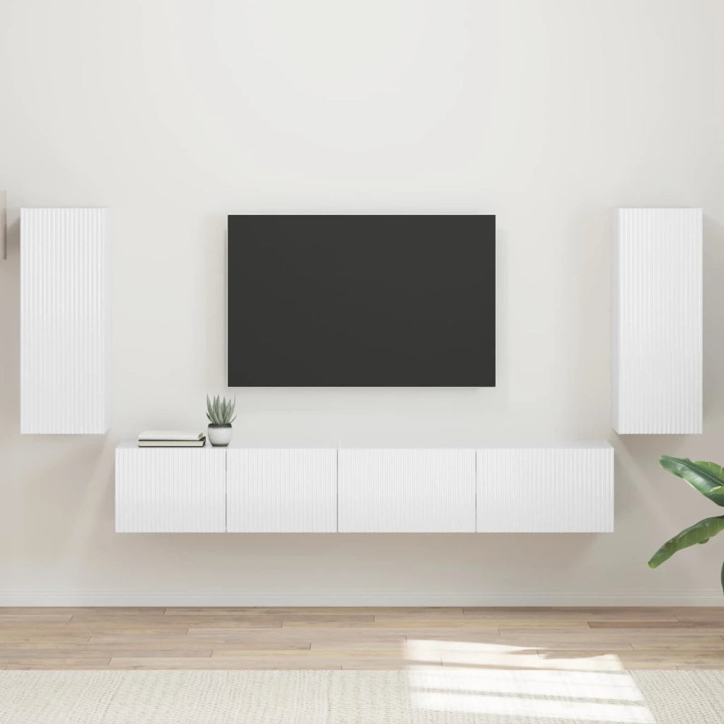 Set mobile TV 4 pcs Bianco Lucido Legno multistrato