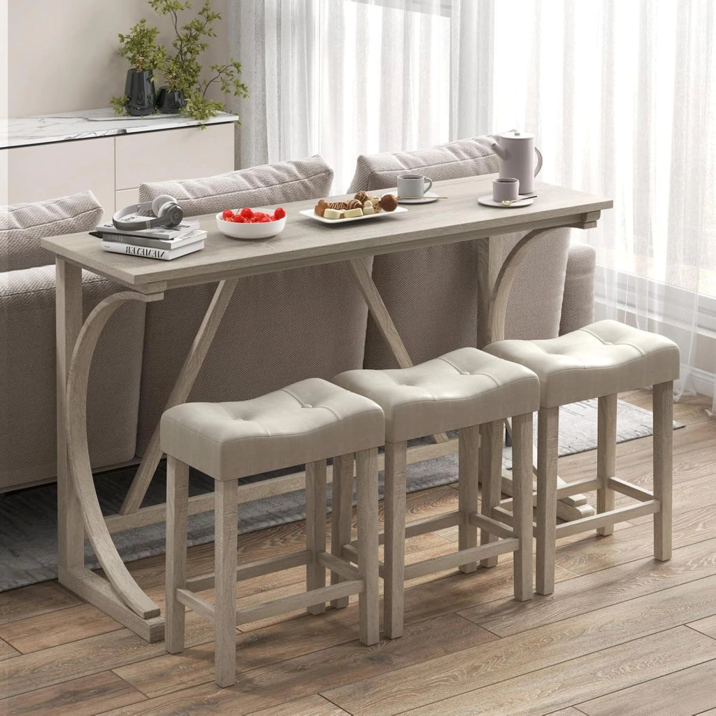 Set da Tavolo da Bar da 4 Pezzi con Presa di Corrente, Set da Tavolo da Pranzo Alto con 3 Sgabelli Imbottiti, Set da Tavolo da Bistro in Legno per Cucina, Sala da Pranzo, Soggiorno