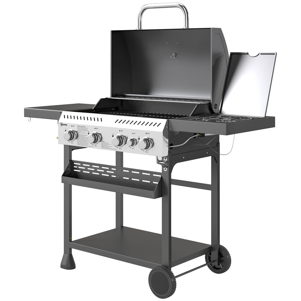 Grill a gas da giardino ¨C Minimal ¨C 4 bruciatori, 1 laterale, nero, 135x55x103 cm