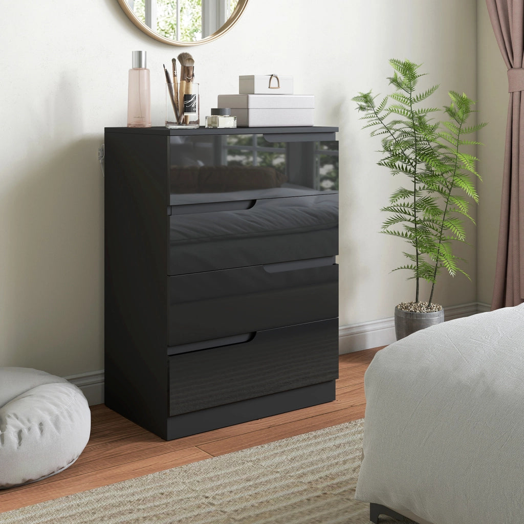 Cassettiera 60x40x85 cm 4 Cassetti Moderna e Minimal in Legno Nero Lucido