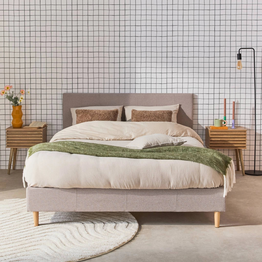 Struttura letto con rete a doghe e testiera 140x190cm, tessuto