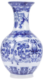 Vaso Floreale Blu/Bianco Ceramico - Piccola Vaso Cinese - Duraturo Per Interno/Esterno - Stabilità Grazie a Fondello Pianeggiante - Decorazione Orientale - Vaso Ceramico