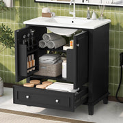 Mobile bagno con lavabo integrato 73x45x87 cm, MDF e ceramica, 2 ante e 1 cassetto, nero