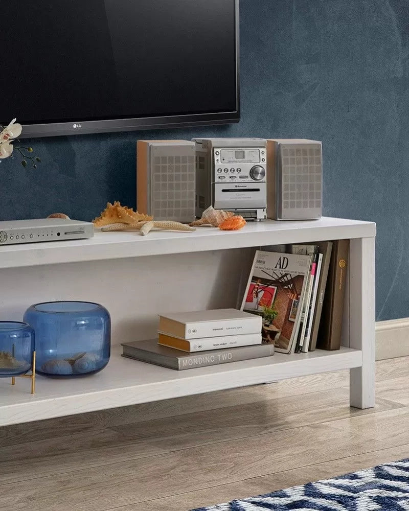 Porta tv a giorno shabby bianco in legno massello di abete 140x45x52 - Mobili 2G