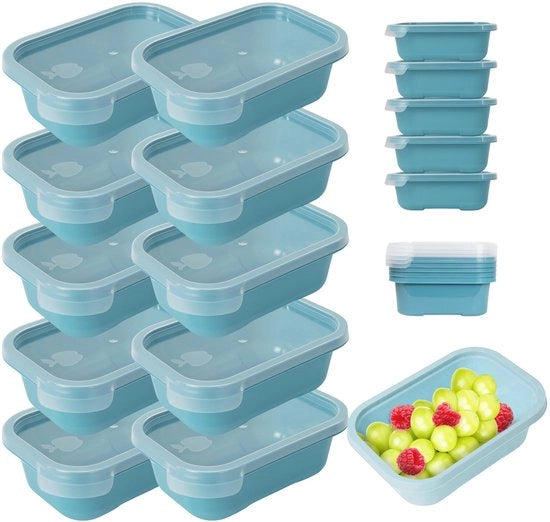 Set di contenitori per alimenti con coperchi – 10 pezzi (500 ml ciascuno), BPA-free, ermetici, stivibili. Resistenti al microonde e al lavastoviglie. Contenitori in plastica pastello azzurra per congelazione. Scatole con coperchio per alimenti.