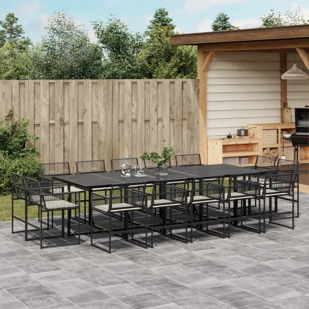 Set da Pranzo da Giardino 15 pz con Cuscini Nero in Polyrattan 3295016