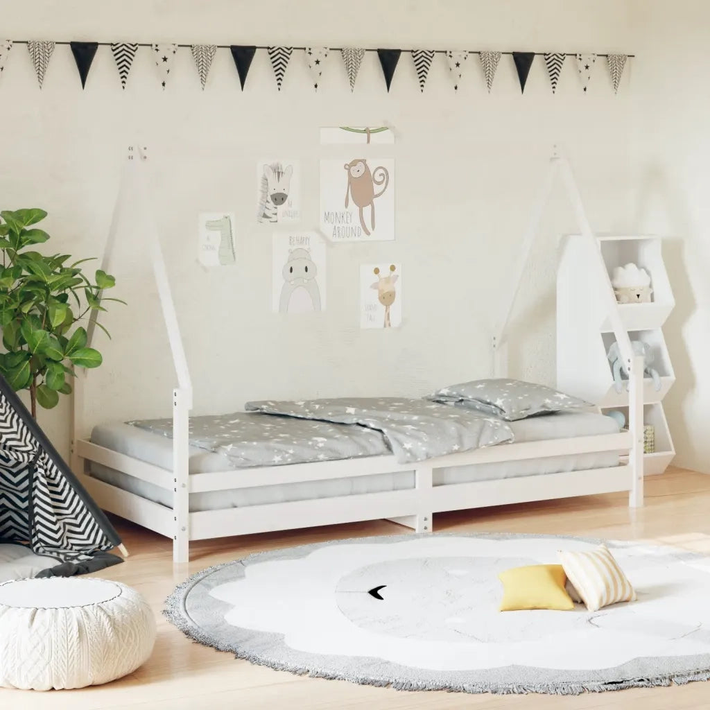 Giroletto per Bambini | Letto Infantile | Lettino Bianco 90x190cm in Legno Massello di Pino