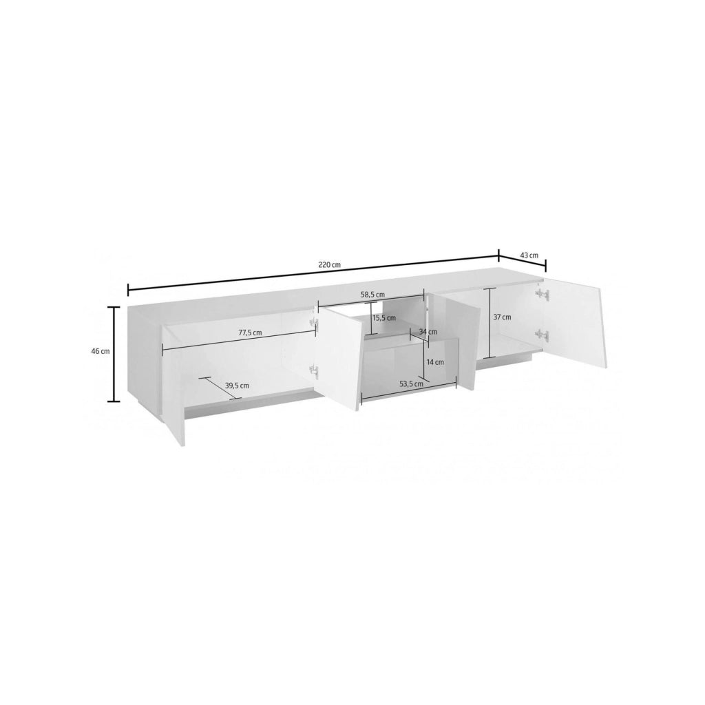 Mobile da soggiorno Porta Azzurras, Made in Italy, Credenza per Azzurras da salotto a 4 ante e 1 cassetto, cm 220x43h46, Grigio Ardesia, con luce LED bianca