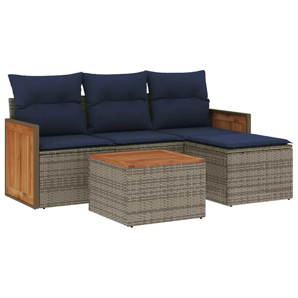 Set Divani da Giardino 5 pz con Cuscini Grigio in Polyrattan 3227594
