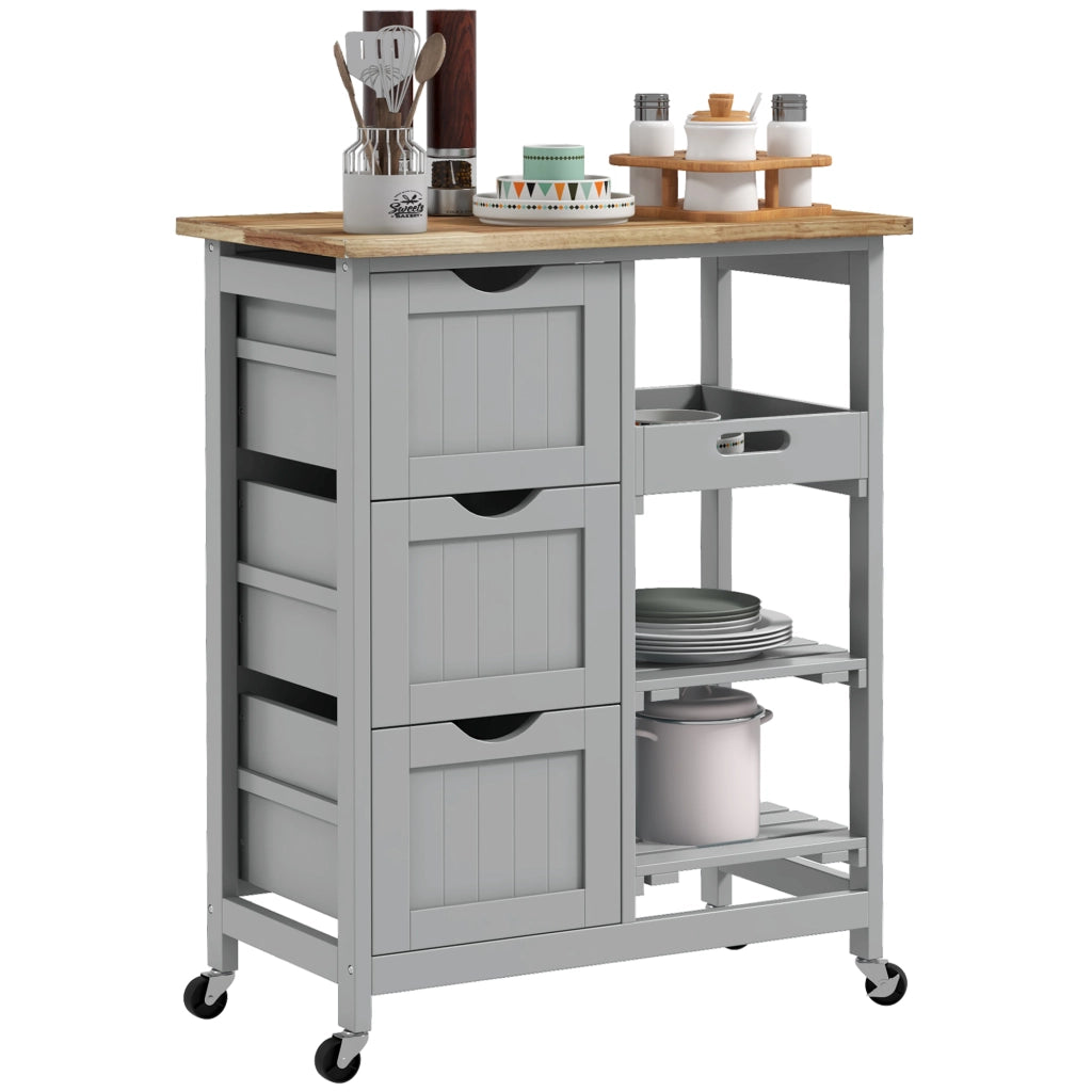 Carrello da cucina con 3 cassetti e piano rimovibile ¨C Minimal ¨C Grigio 67x37x85.5 cm
