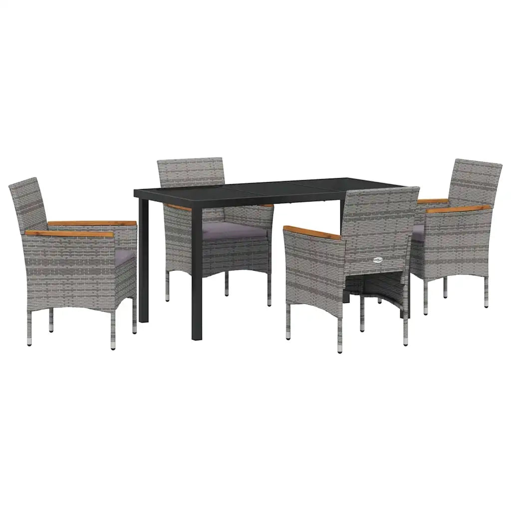 Set da Pranzo per Giardino con cuscino 5 pcs Grigio polyrattan 3379760