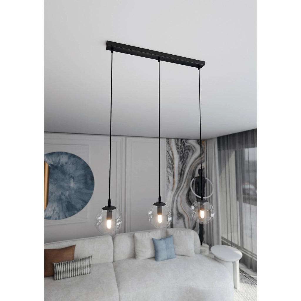 Lampada a sospensione Cosmo in acciaio nero e vetro