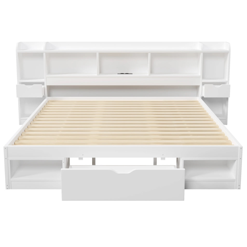 Letto matrimoniale a piattaforma 180x200 cm con vani e cassetti; LED bianco
