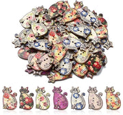 200 Bottone in Legno a forma di Gatto - 2 Fori - per Cucire - 200 pezzi - Materiale in Legno Solido
