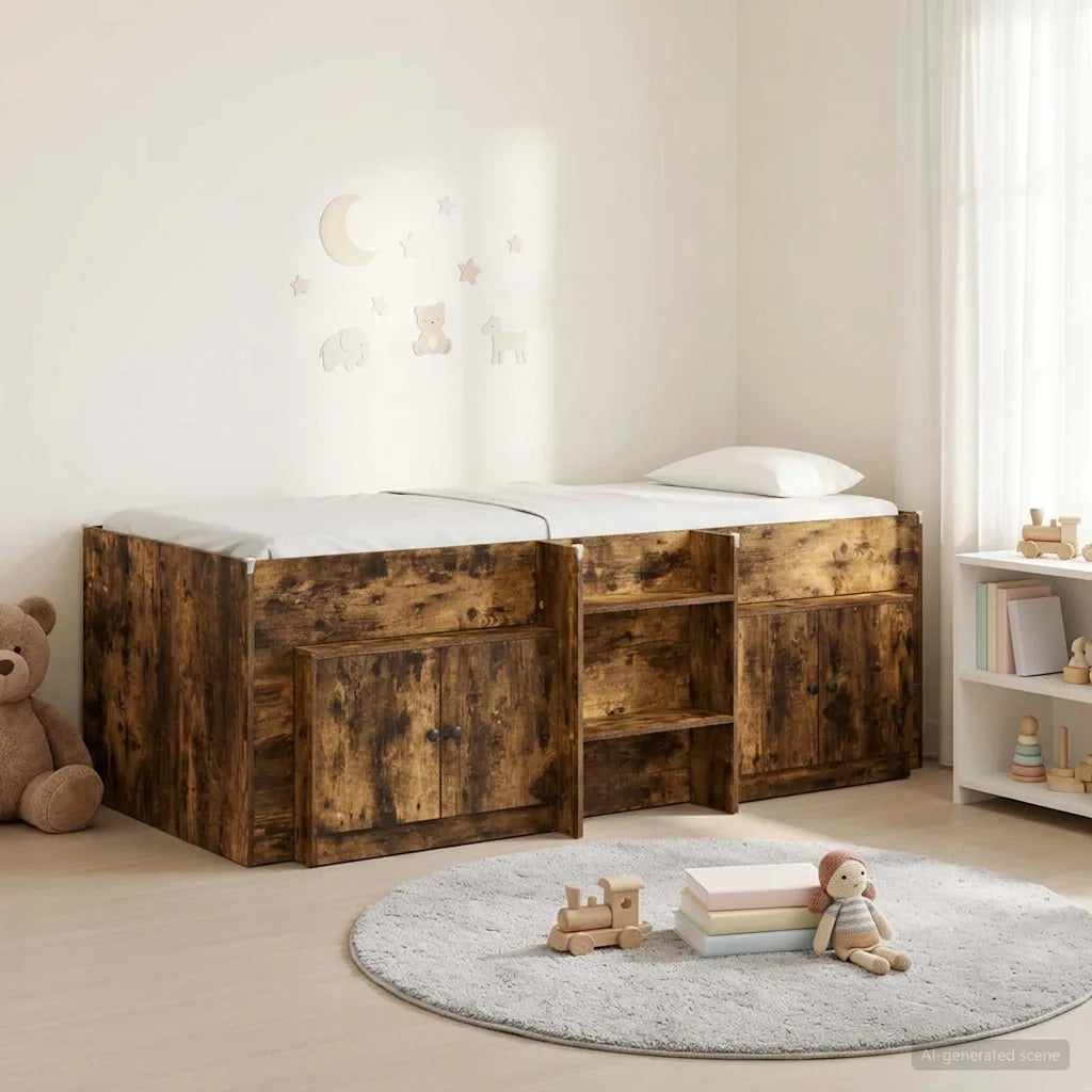 Struttura Letto Loft con Mobile con porta 3 pcs Rovere Fumo 3423386