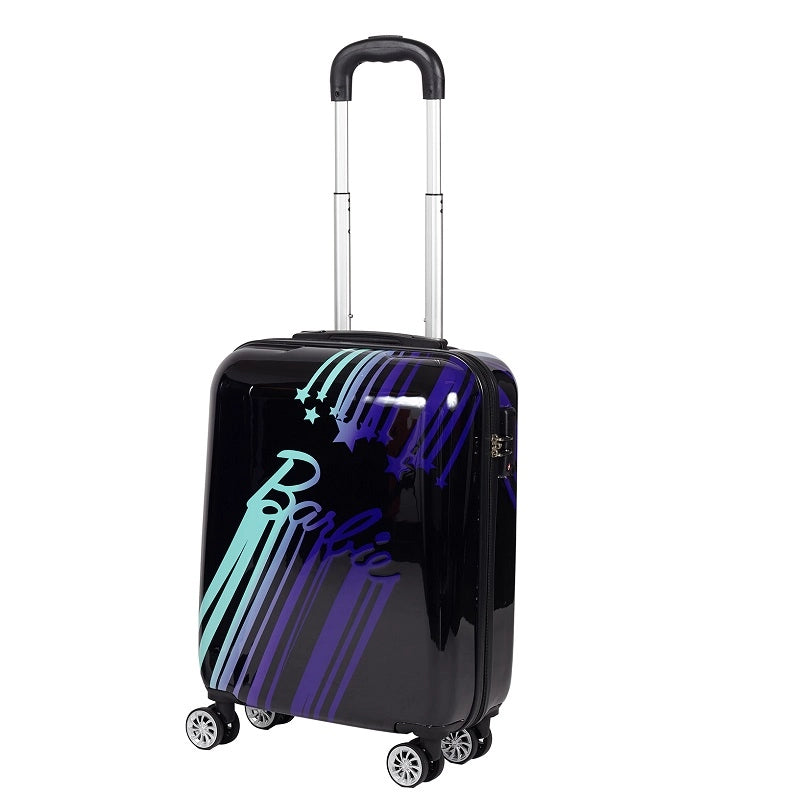 Valigia trolley rigida ABS, 55x20x40cm, ruote, maniglie, più scomparti Barbie