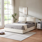 Struttura Letto Francese Lunner 140 x 200 cm con Contenitore e Testiera Imbottita - Beige [en.casa]