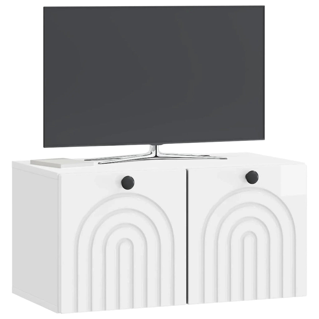 Mobile Porta TV da Muro Bianco Lucido 59,5 x 31 x 30 cm