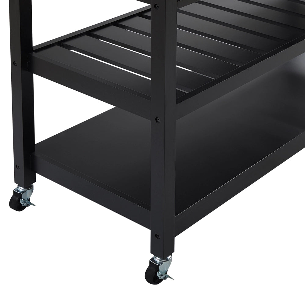 Carrello Cucina Nero Legno Chiaro Piano 2 Ripiani 2 Posate Cassetti Rotelle Scandinavo Moderno