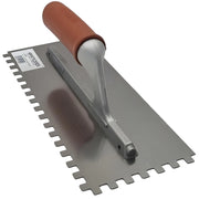 Spatola dentata in acciaio inox 28x12 cm con impugnatura in gomma *** misura dente 12x12 mm, confezione 1