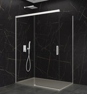 Box doccia angolare BASIC fisso + scorrevole + laterale fisso 160x70 cm (155-160/66,5-69) bianco vetro trasparente